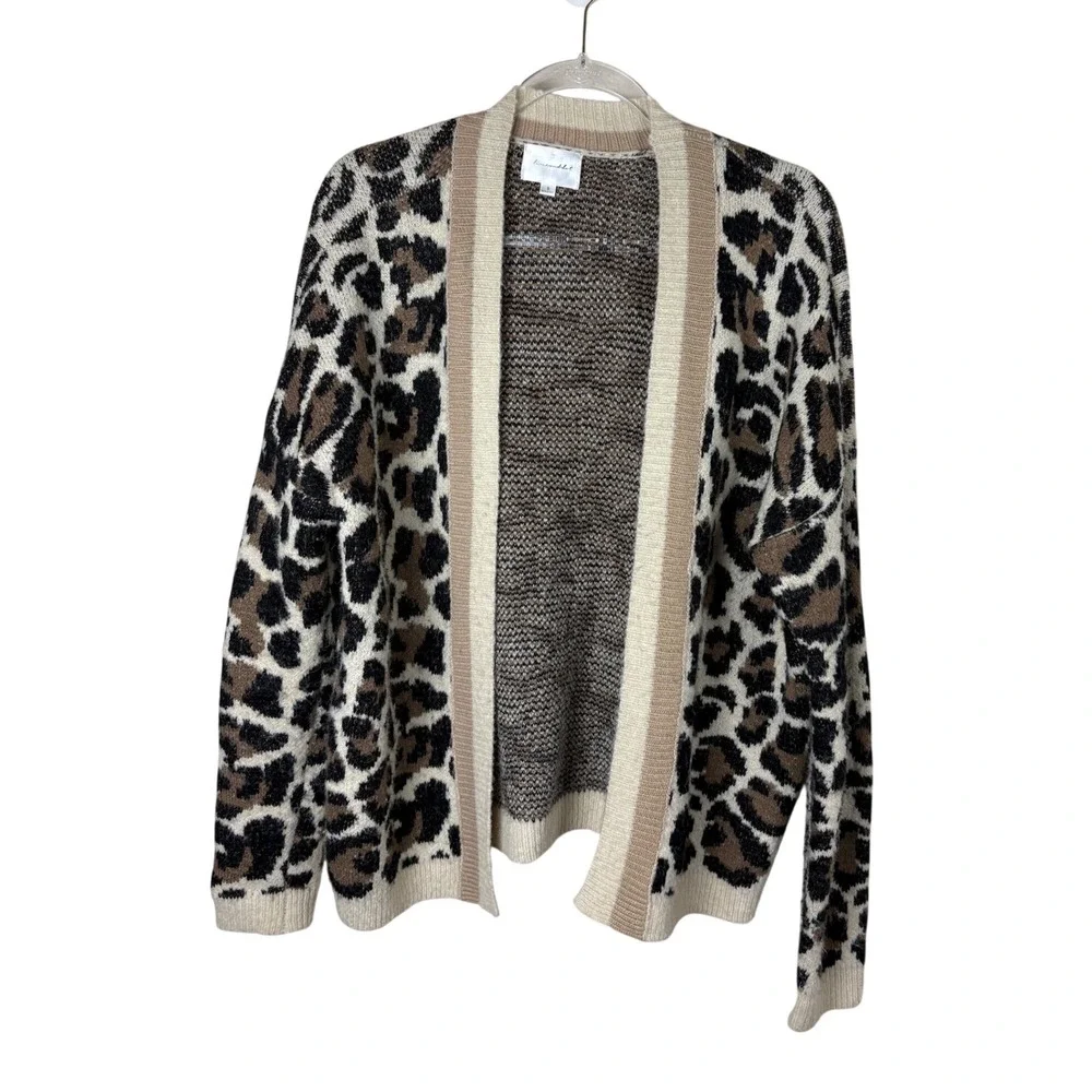 Line & Dot Luella Leopard Print Cardigan Sweater Tan Black Open Front Small